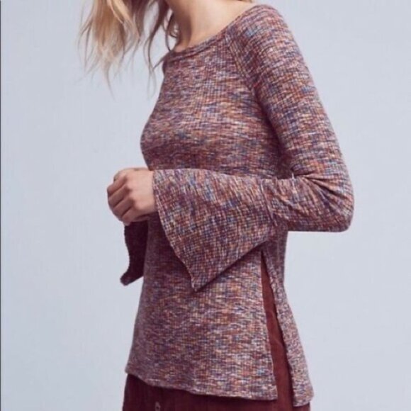 Anthropologie Akemi + Kim Zara Rainbow Space Dye Off Shoulder Bell Sleeve top XS - Picture 5 of 16
